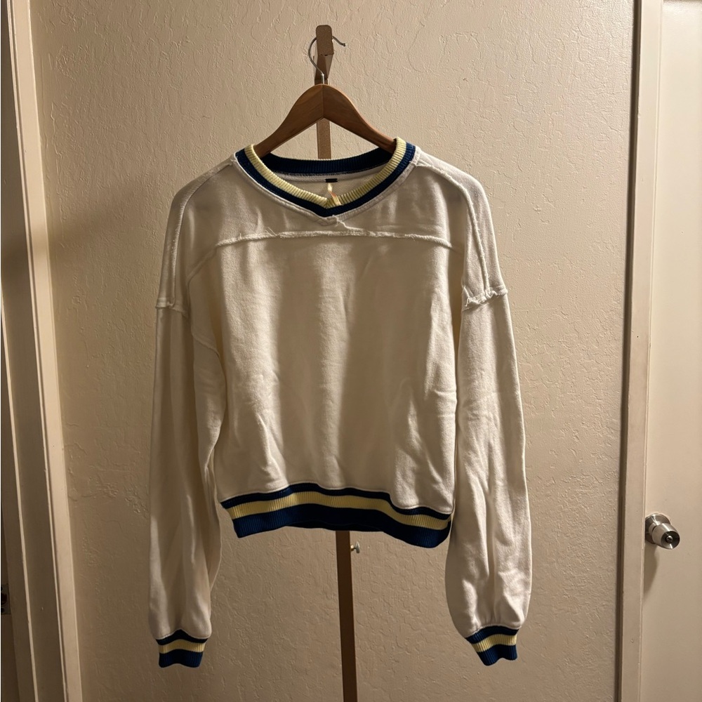 Free People White and Blue Sweatshirt - Picture 3 of 7